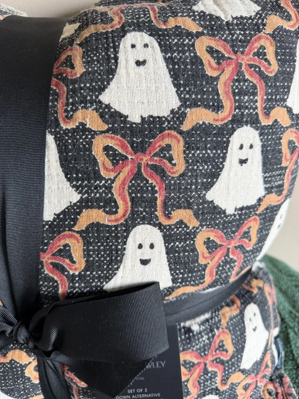 Cynthia Rowley Halloween Ghost 👻 Pillows Orange Bow Black Set of 2 NEW!